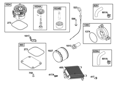 Lubrication Group Diagram and Parts List for 613777-0016-J1 400000 - 699999 Briggs and Stratton Engine